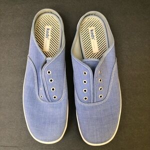 Women’s Keds slip on blue mules shoes. Size 9.5